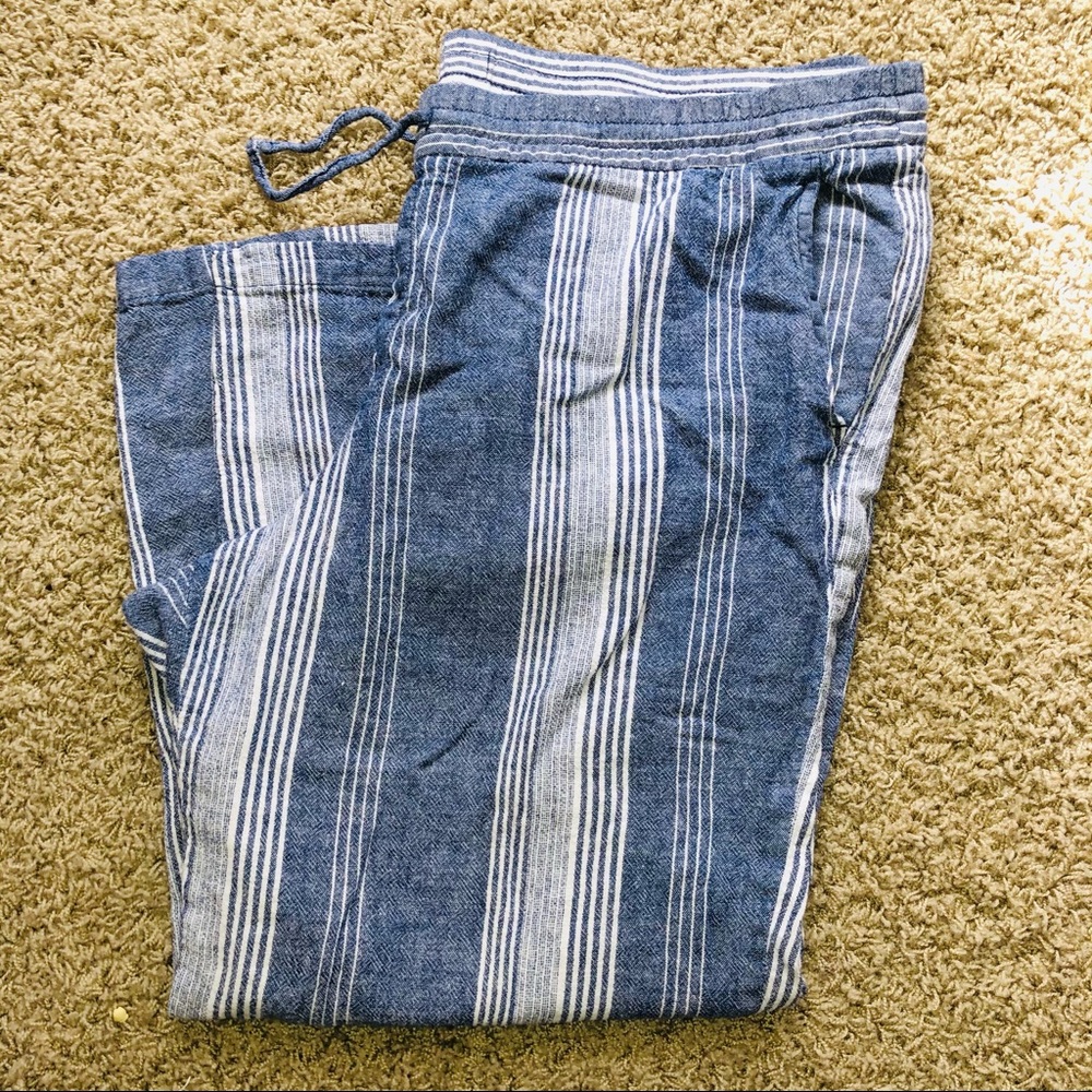 Old Navy blue stripped linen pants